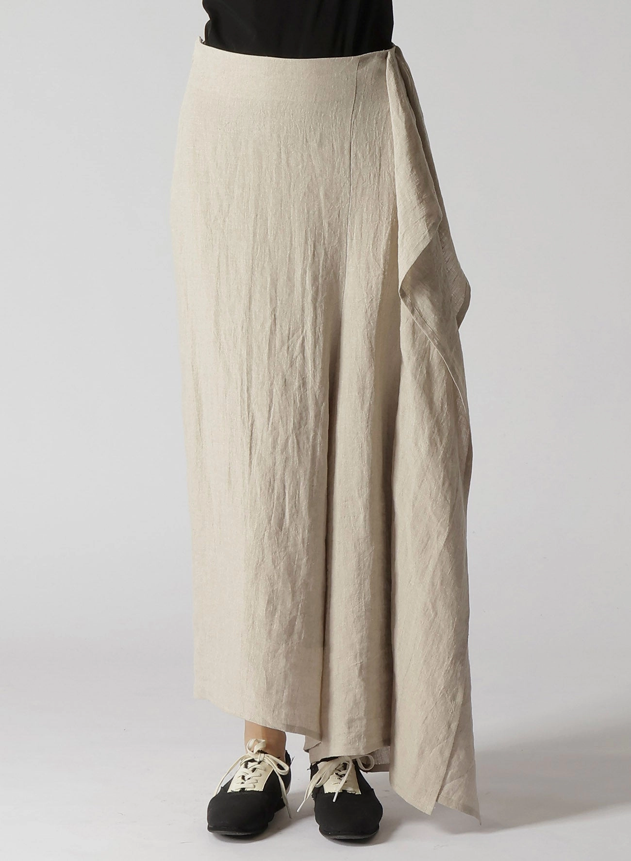 NATURAL WASHED LINEN DRAPE DETAIL SKIRT PANTS FadeResistantTreatment Tailored Silhouette