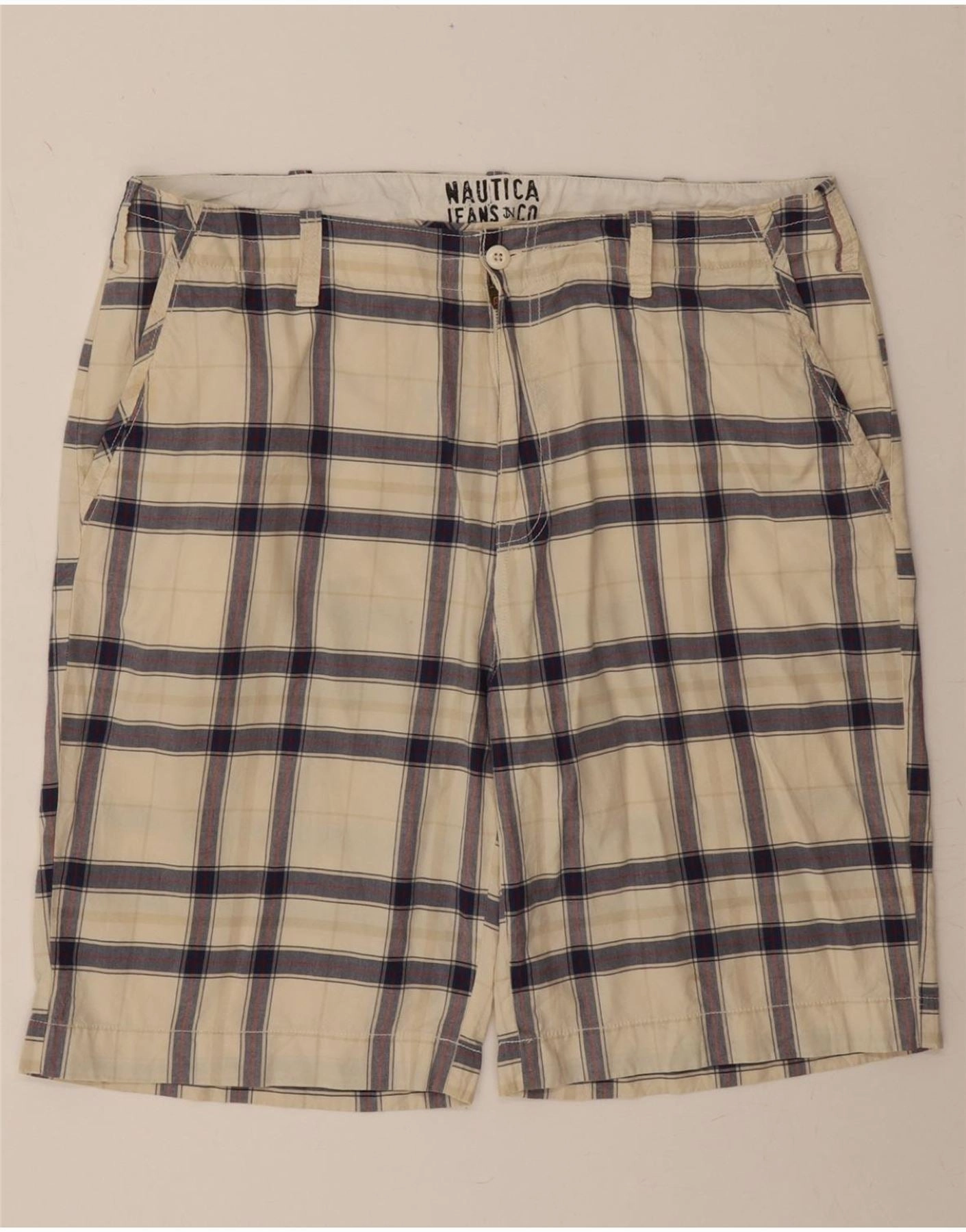NAUTICA Mens Chino Shorts Size 38 W38 L11 Beige Check Cotton Home Wear