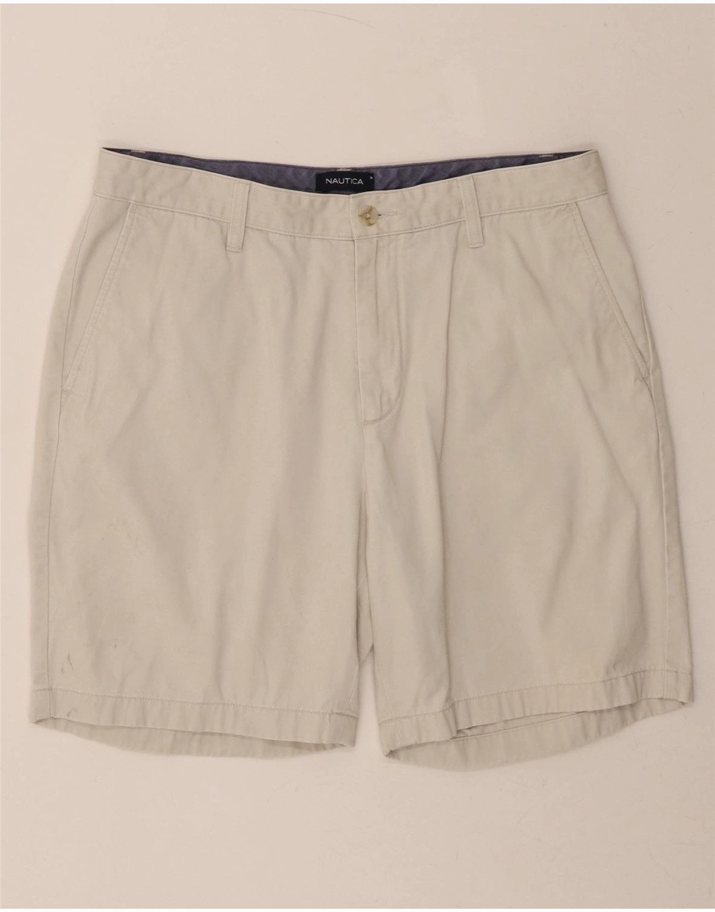 Solid Color Durable Weave NAUTICA Mens Chino Shorts W34 Large  Beige Cotton