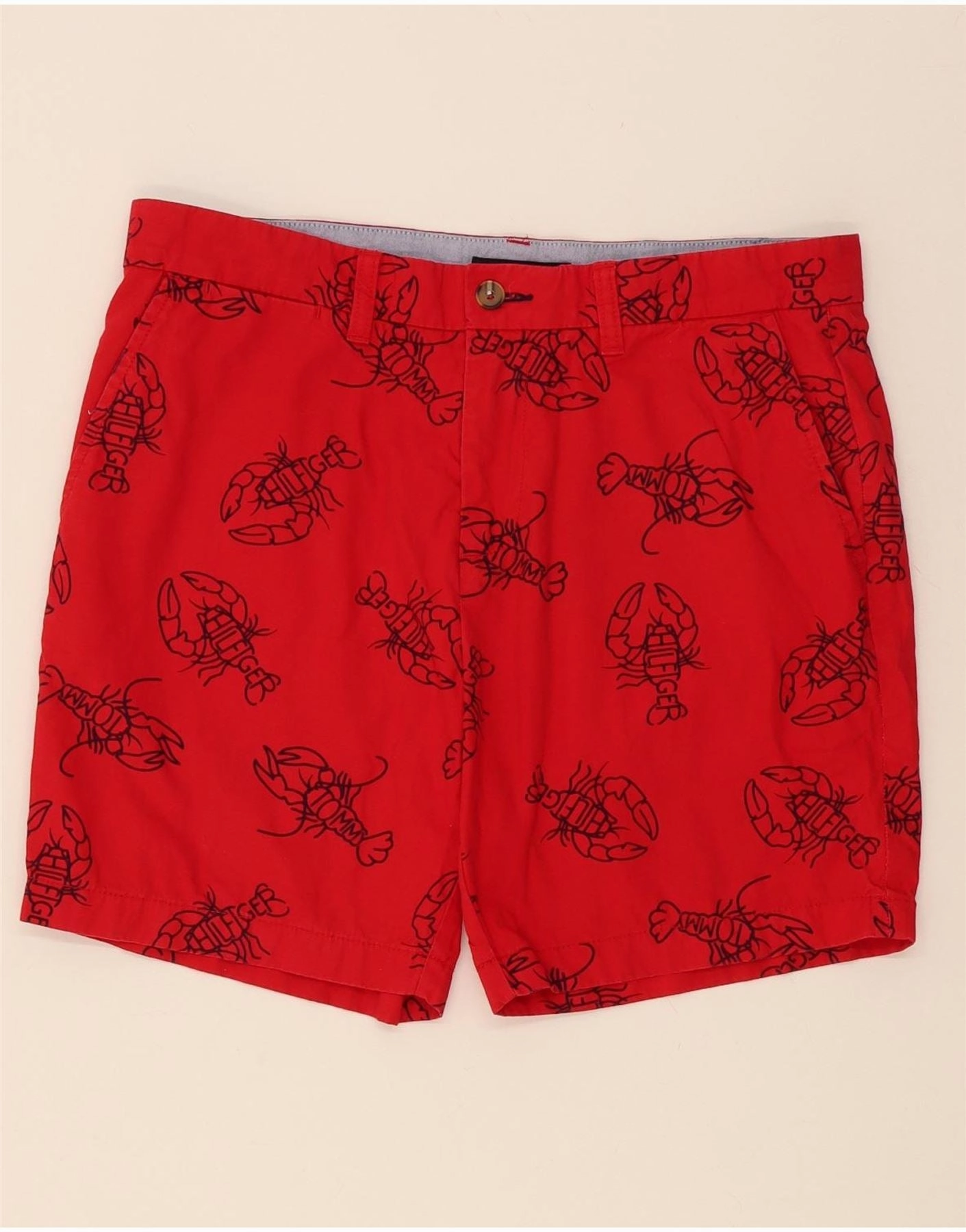Run Ready Quick Change Friendly TOMMY HILFIGER Mens Graphic Chino Shorts W34 Medium Red Cotton