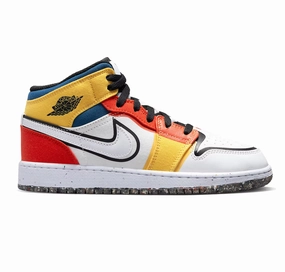 Low Top Profile Nike Kid's Air Jordan 1 Mid Shoes - White / Black / Red / Yellow / Blue