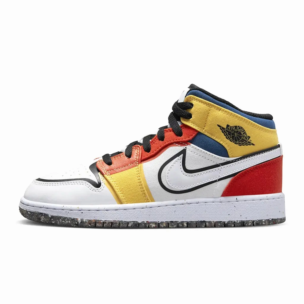 Minimal Pressure Nike Kid's Air Jordan 1 Mid Shoes - White / Black / Red / Yellow / Blue