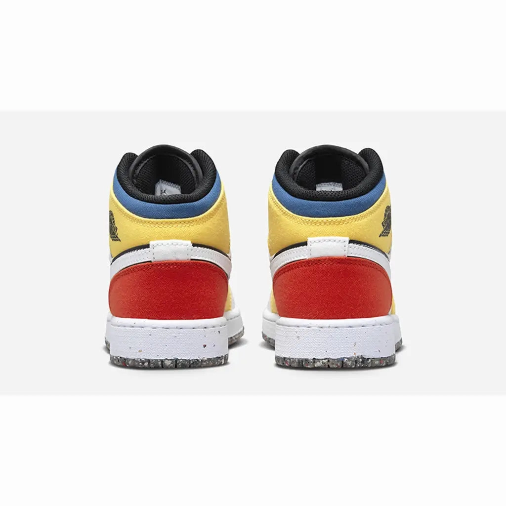 Fitted Traction Nike Kid's Air Jordan 1 Mid Shoes - White / Black / Red / Yellow / Blue