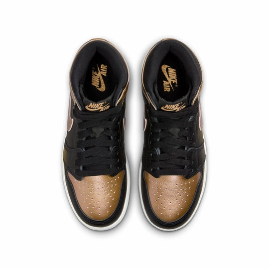 Nike Kid's Air Jordan 1 Retro High OG Shoes - Black / Metallic Gold Basketball Impact Resistant Framework