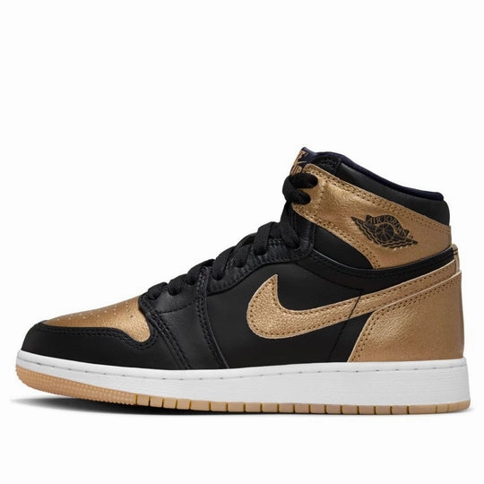 Nike Kid's Air Jordan 1 Retro High OG Shoes - Black / Metallic Gold Dynamic Arch Brace Running Daily