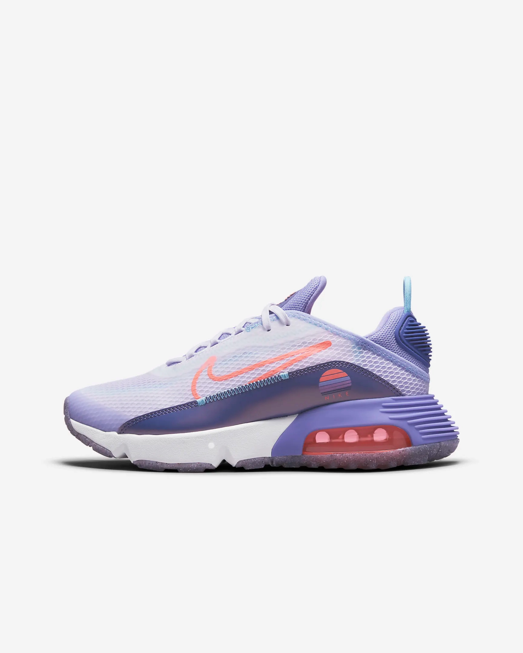 Cushioned Frame Nike Kid's Air Max 2090 SE Shoes - White / Dark Purple Dust / Light Thistle / Bright Mango