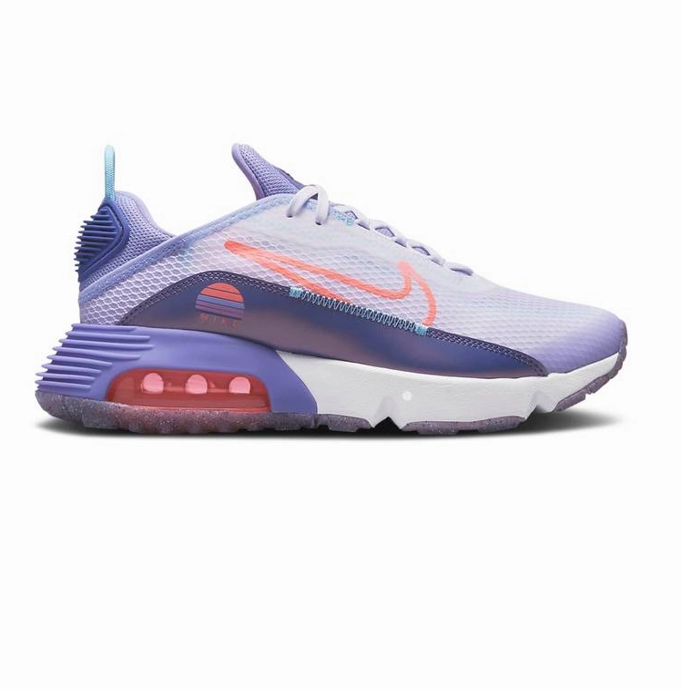 Nike Kid's Air Max 2090 SE Shoes - White / Dark Purple Dust / Light Thistle / Bright Mango Supportive Wear Outdoor Move