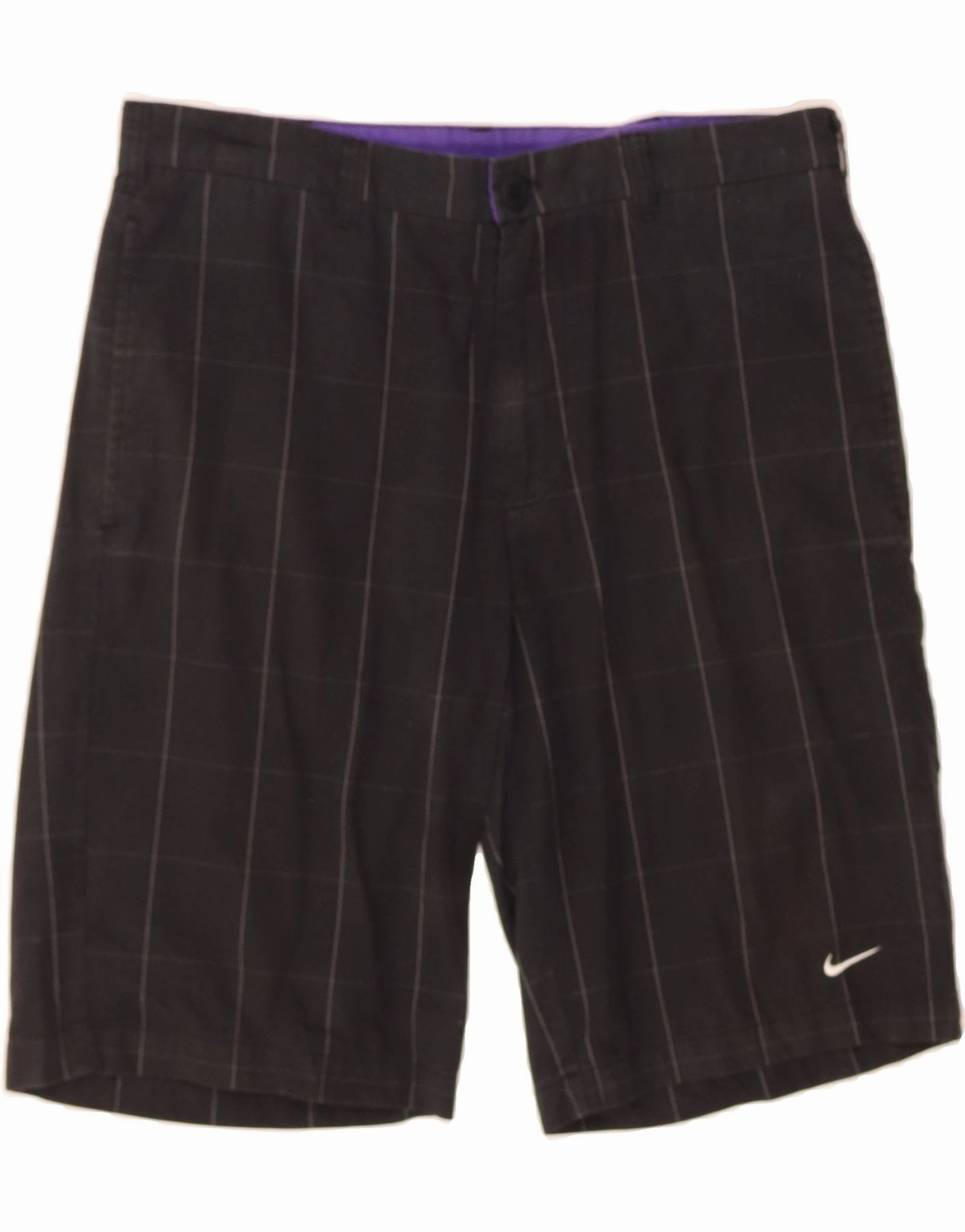 NIKE Mens Chino Shorts Medium W30 Black Check Cotton Weekend Style