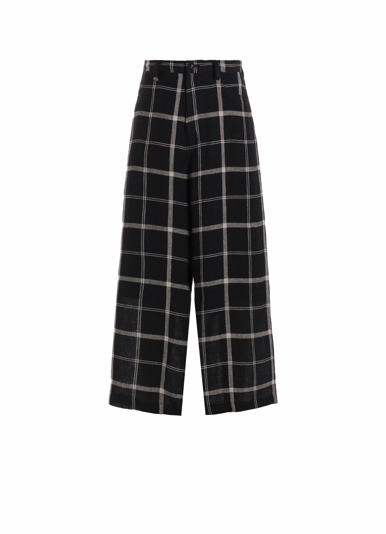 LINEN/NYLON PLAID LONG STRAIGHT PANTS Cozy Feel Tear Resistant Fabric