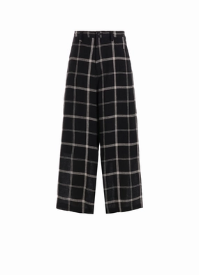 LINEN/NYLON PLAID LONG STRAIGHT PANTS Cozy Feel Tear Resistant Fabric