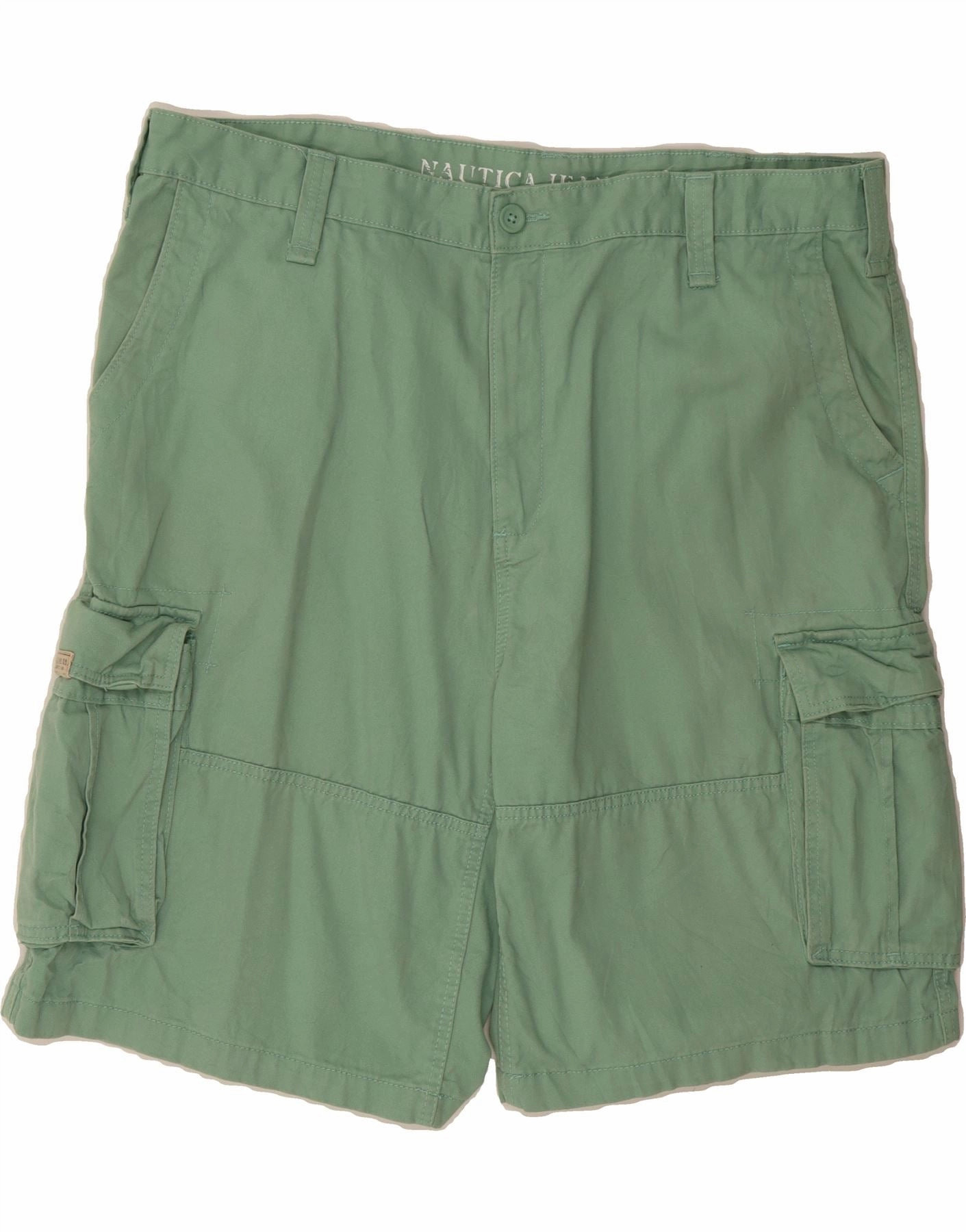 NAUTICA Mens Cargo Shorts W42 2XL Green Cotton Modular Storage Design Flexible Gusset