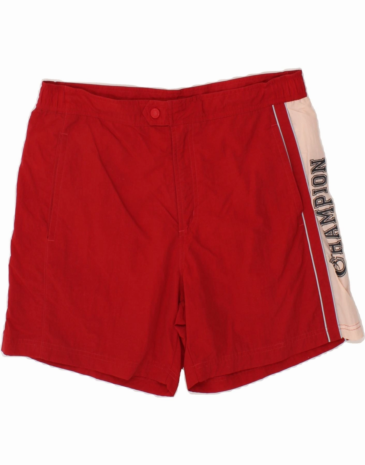 CHAMPION Mens Graphic Chino Shorts Large W34 Red Colourblock Polyamide tall sizing