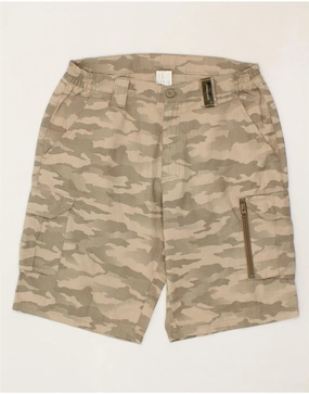 DECATHLON Mens Cargo Shorts Medium W32 Beige Camouflage Cotton Sport Edge