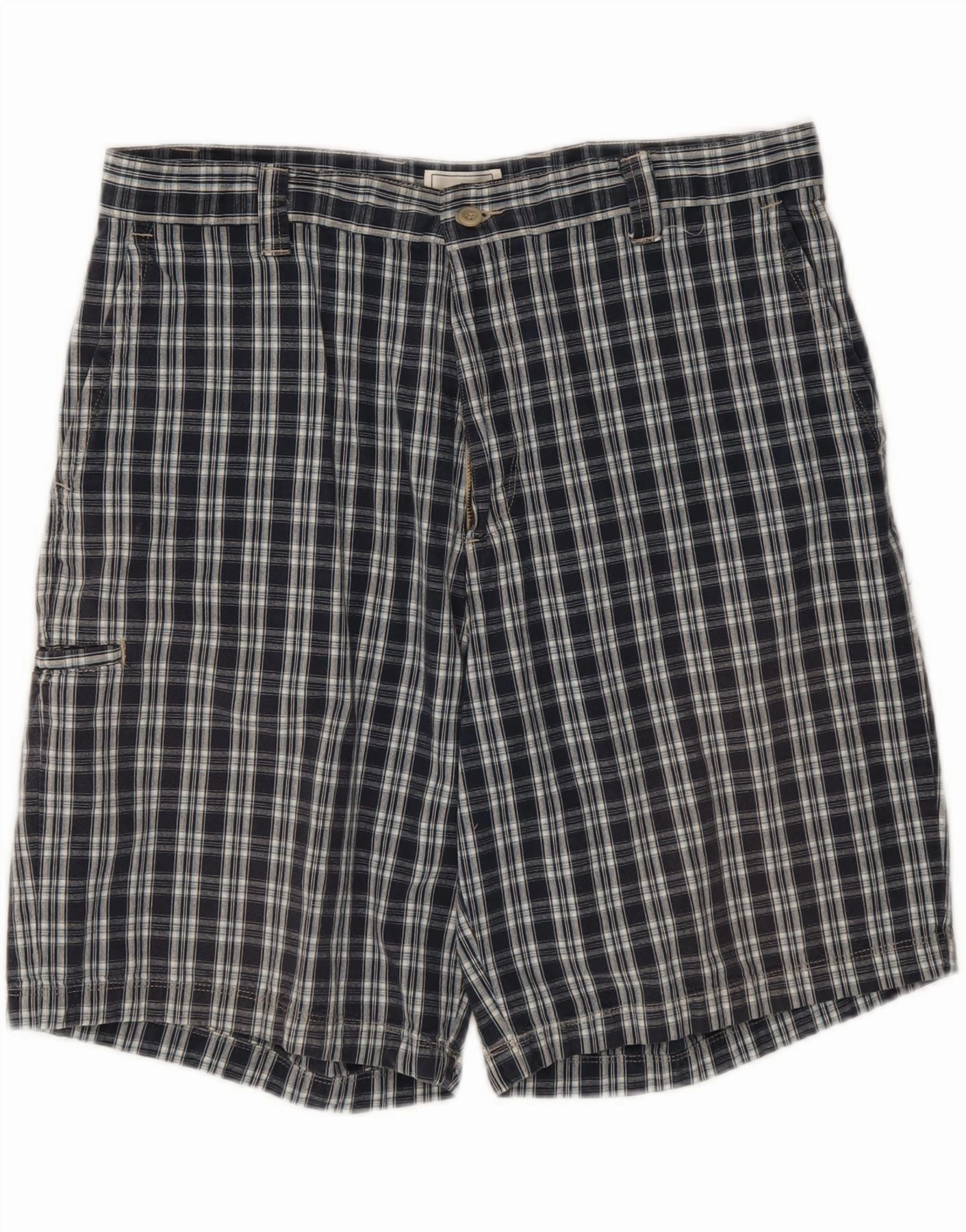 DOCKERS Mens Relaxed Fit Cargo Shorts W38 XL Navy Blue Check Cotton Anti Static Technology Breathable Fit