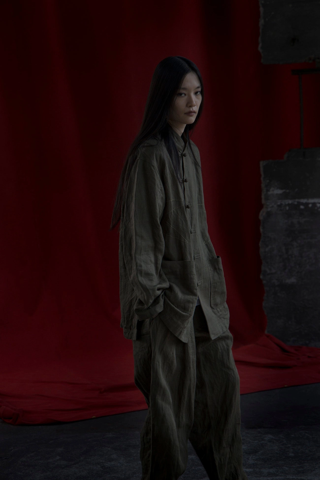 Thermal Regulating S??YTE ?? GDC Collaborate Collection- VINTAGE LINEN CHINO CLOTH OCTAGON STAR EMBROIDERY WAIST-STRING PANTS