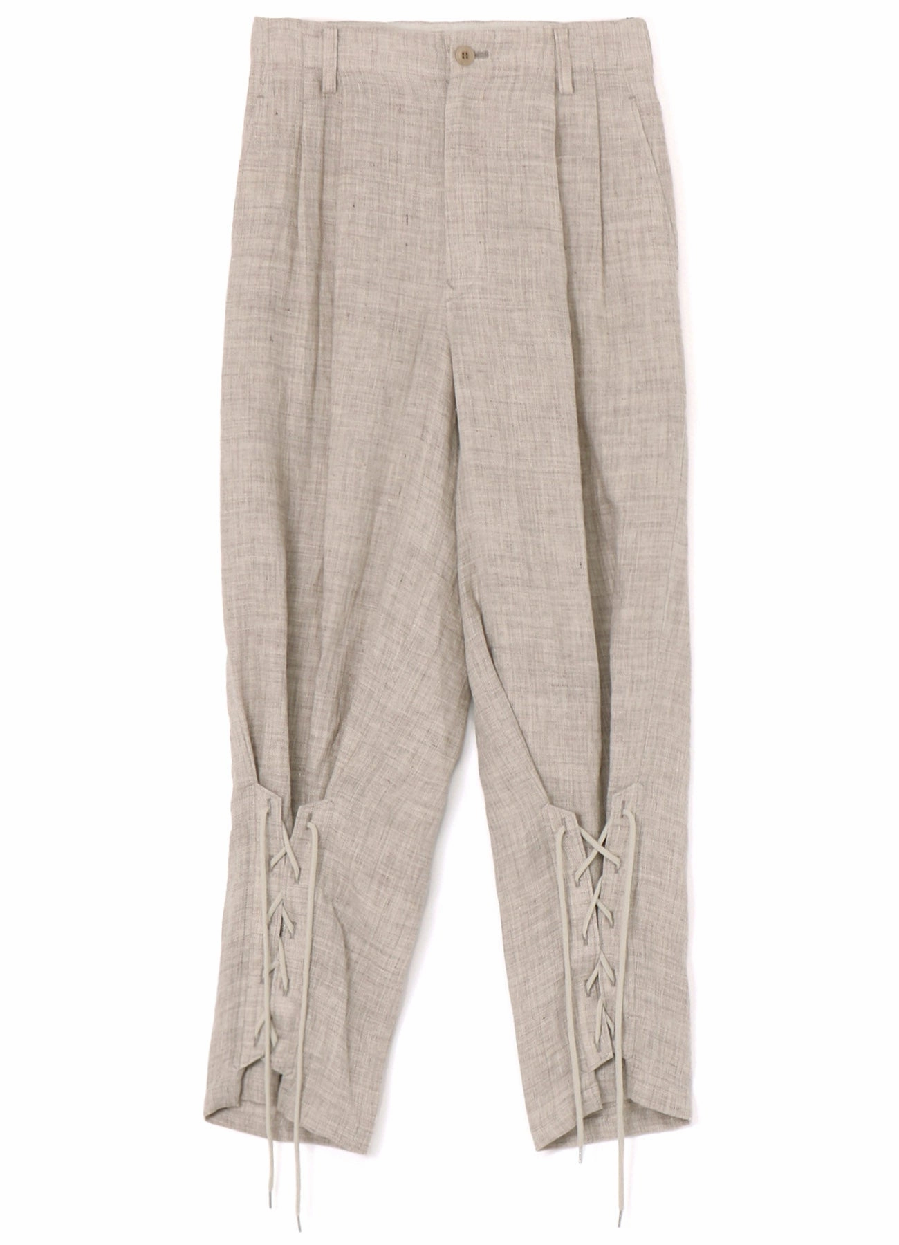 LINEN TWEED LACE UP HEM PANTS Relaxed Look Elastic Free Cuffs