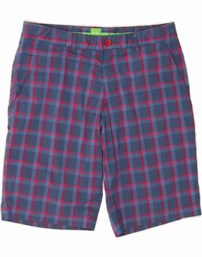 HUGO BOSS Mens Chino Shorts UK 48 Medium W32 Navy Blue Check Cotton jewelry