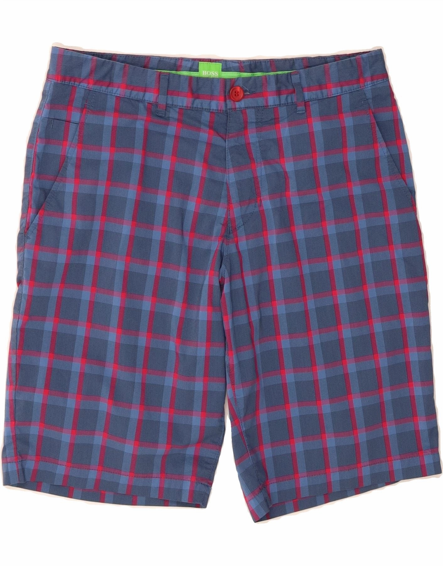 HUGO BOSS Mens Chino Shorts UK 48 Medium W32 Navy Blue Check Cotton jewelry