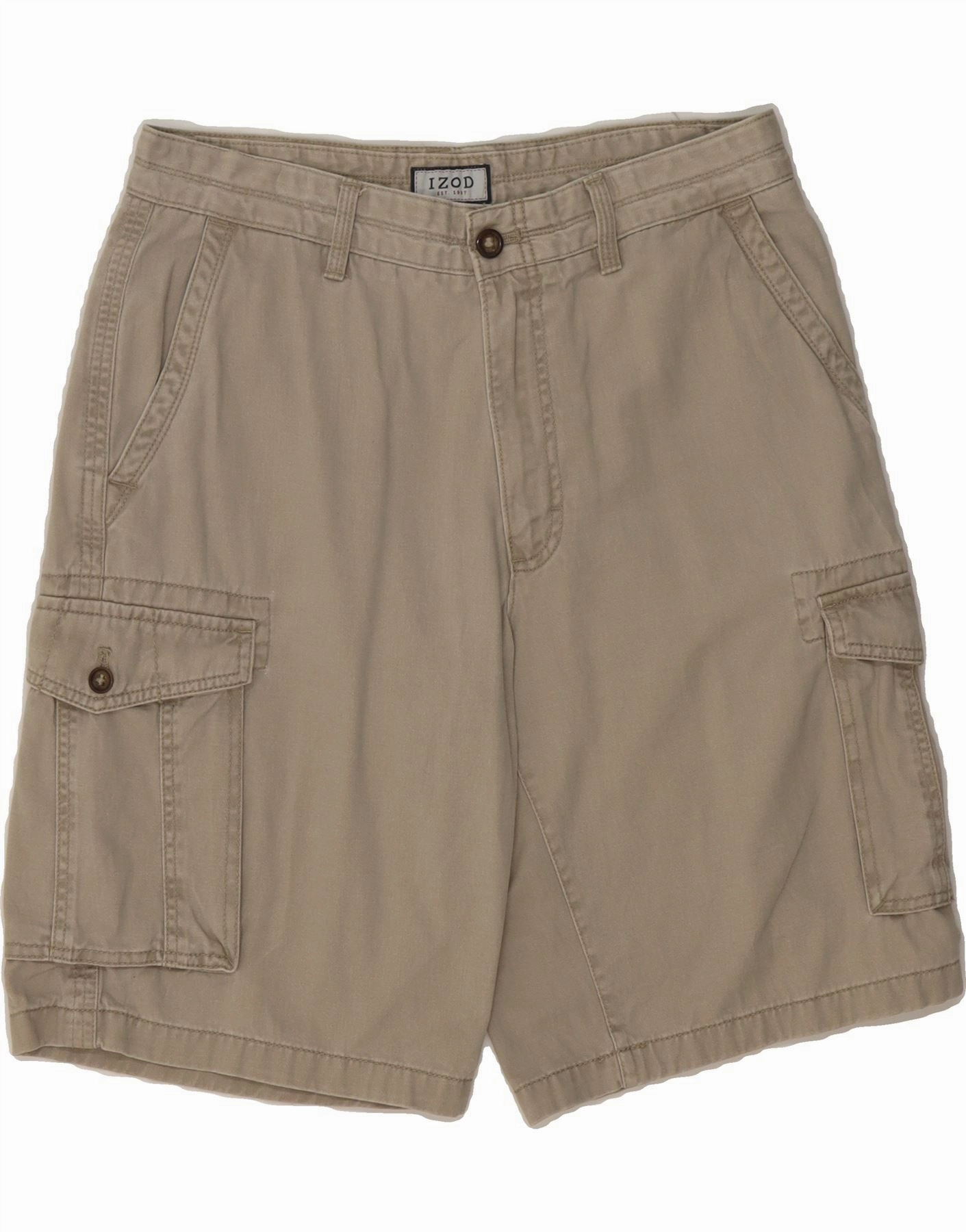 IZOD Mens Cargo Shorts W32 Medium  Beige Cotton Comfy Shape