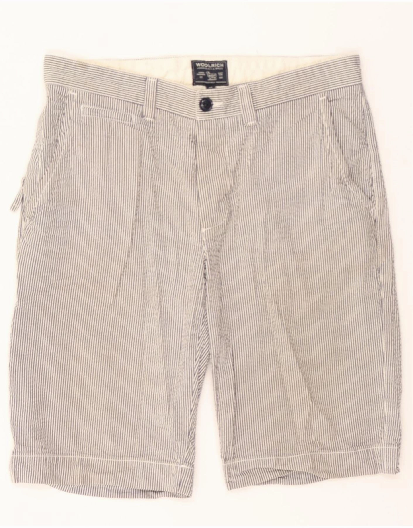 WOOLRICH Mens Casual Shorts W32 Medium Grey Striped Comfortable Stretch