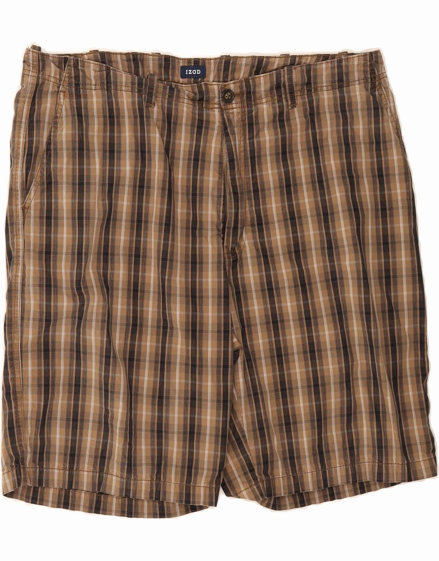 Versatile Comfort IZOD Mens Chino Shorts W40 XL Brown Check Cotton