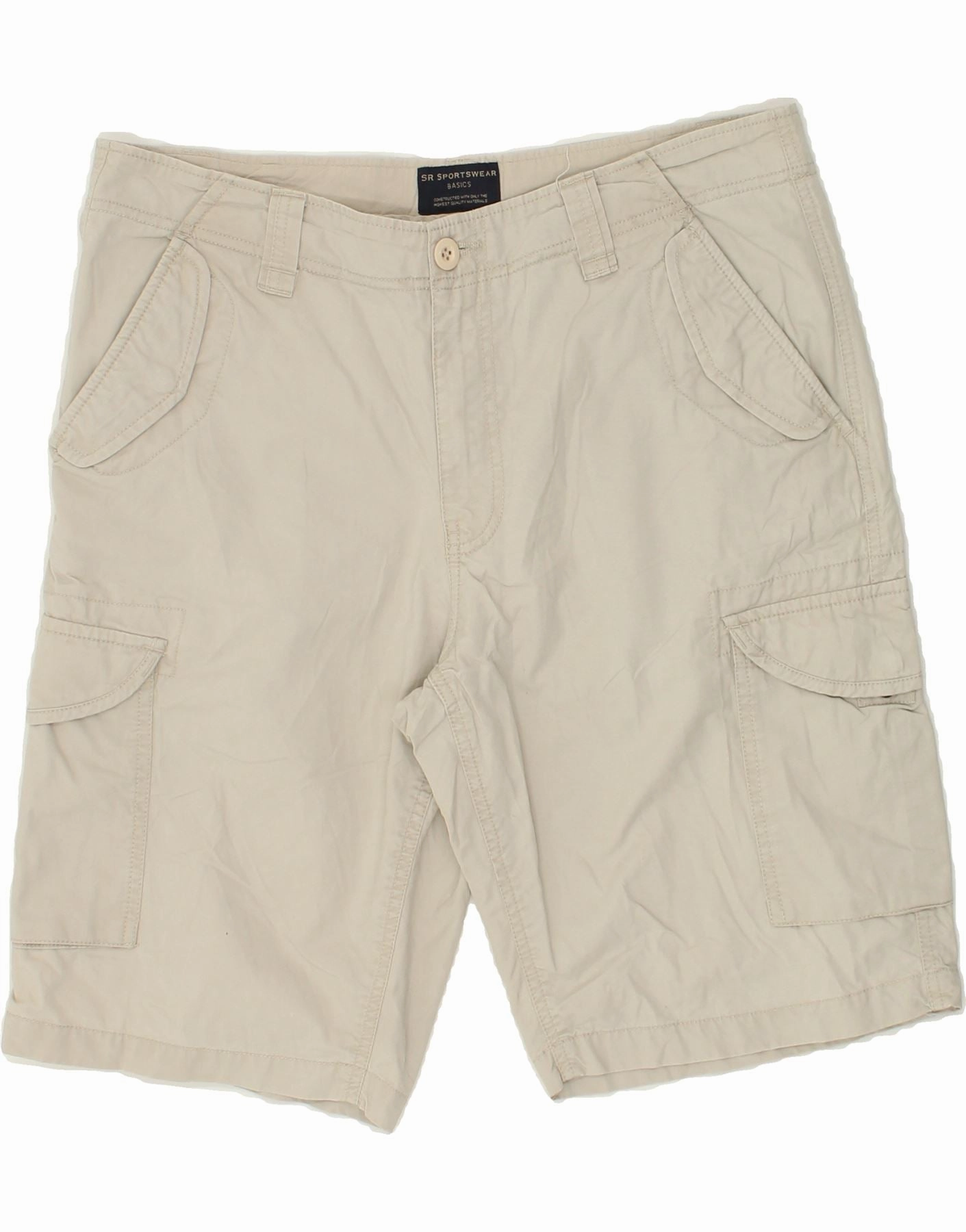 VINTAGE Mens Basic Cargo Shorts IT 50 Large W36  Grey Cotton Multi Directional Flex Adjustable Drawcord