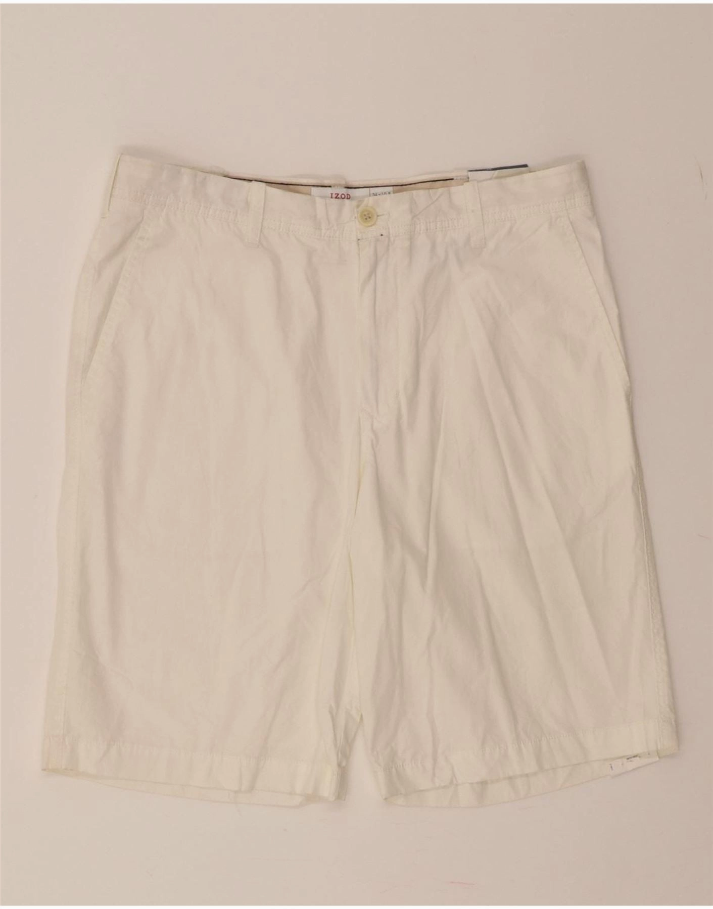 IZOD Mens Salt Water Chino Shorts W34 Large  Off White Cotton Run Ready Eco Friendly Dye