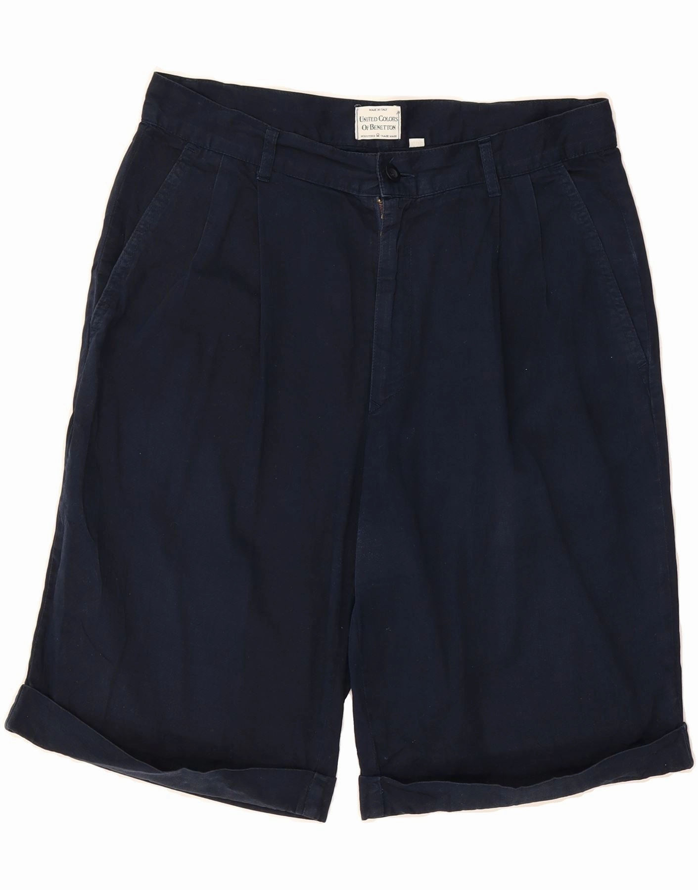 BENETTON Mens Pegged Chino Shorts IT 48 Medium W32  Navy Blue Cotton Eco - friendly Contemporary Cut
