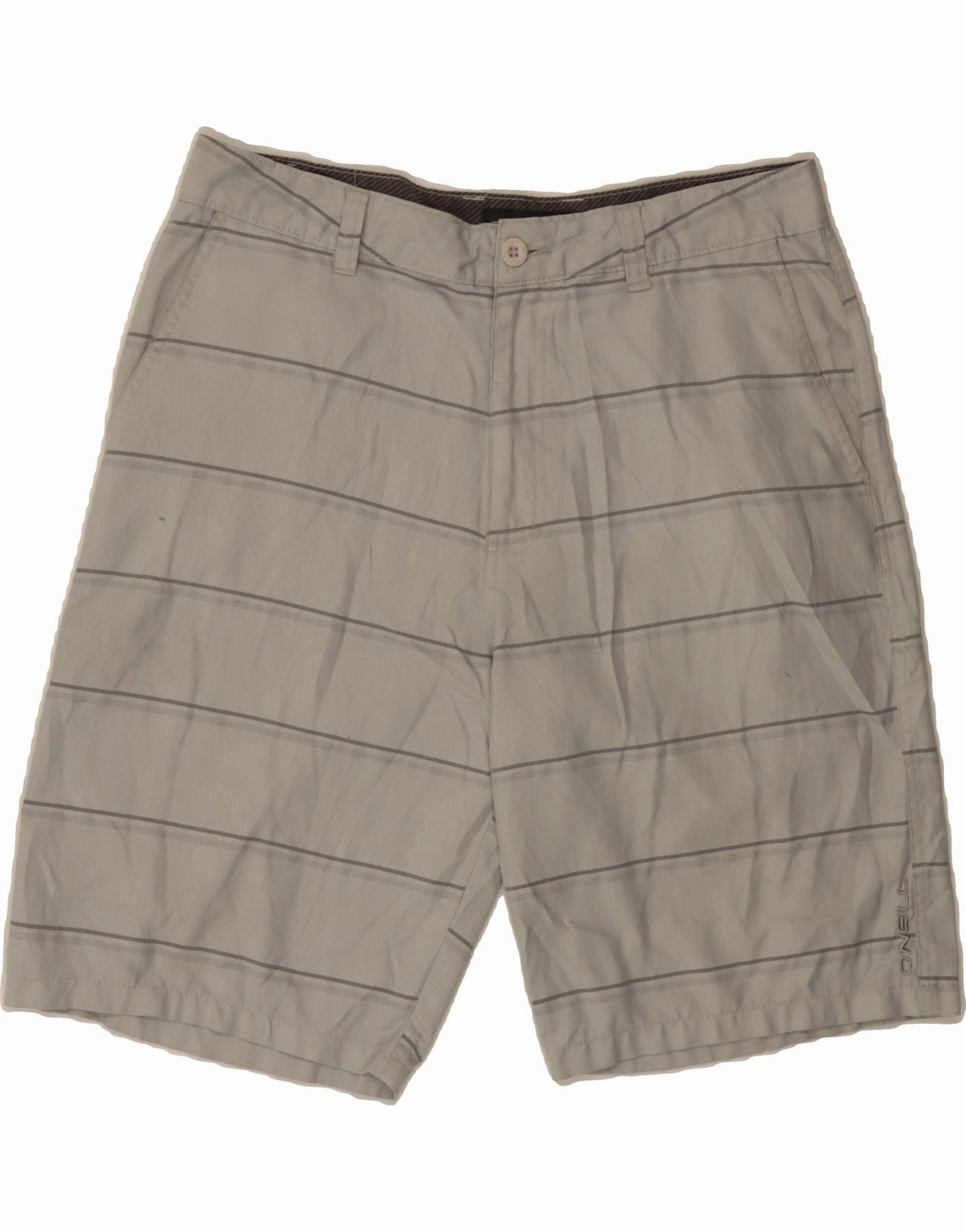 O'NEILL Mens Chino Shorts W34 Large Grey Striped Polyester Comfort Design Travel Fit