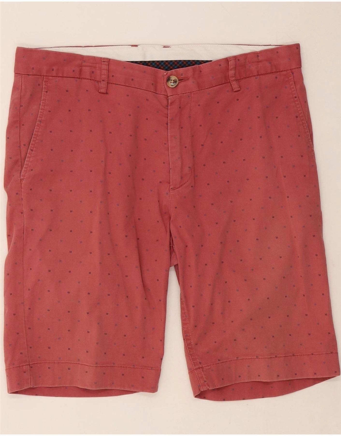 BEN SHERMAN Mens Chino Shorts W32 Medium Red Spotted Cotton mix and match Vented Hem Details