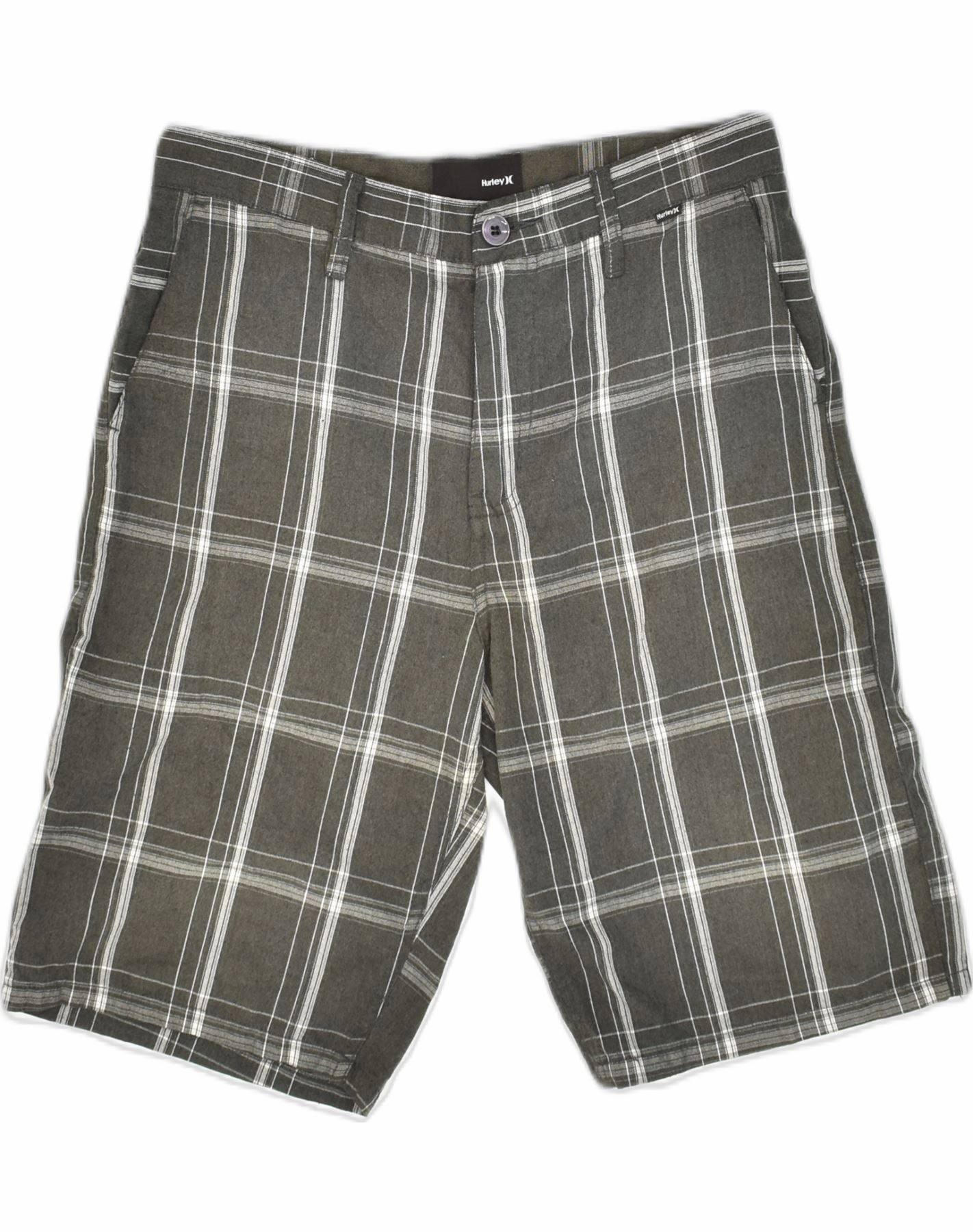 Breathable Waistband HURLEY Mens Casual Shorts W30 Medium Black Check Polyester