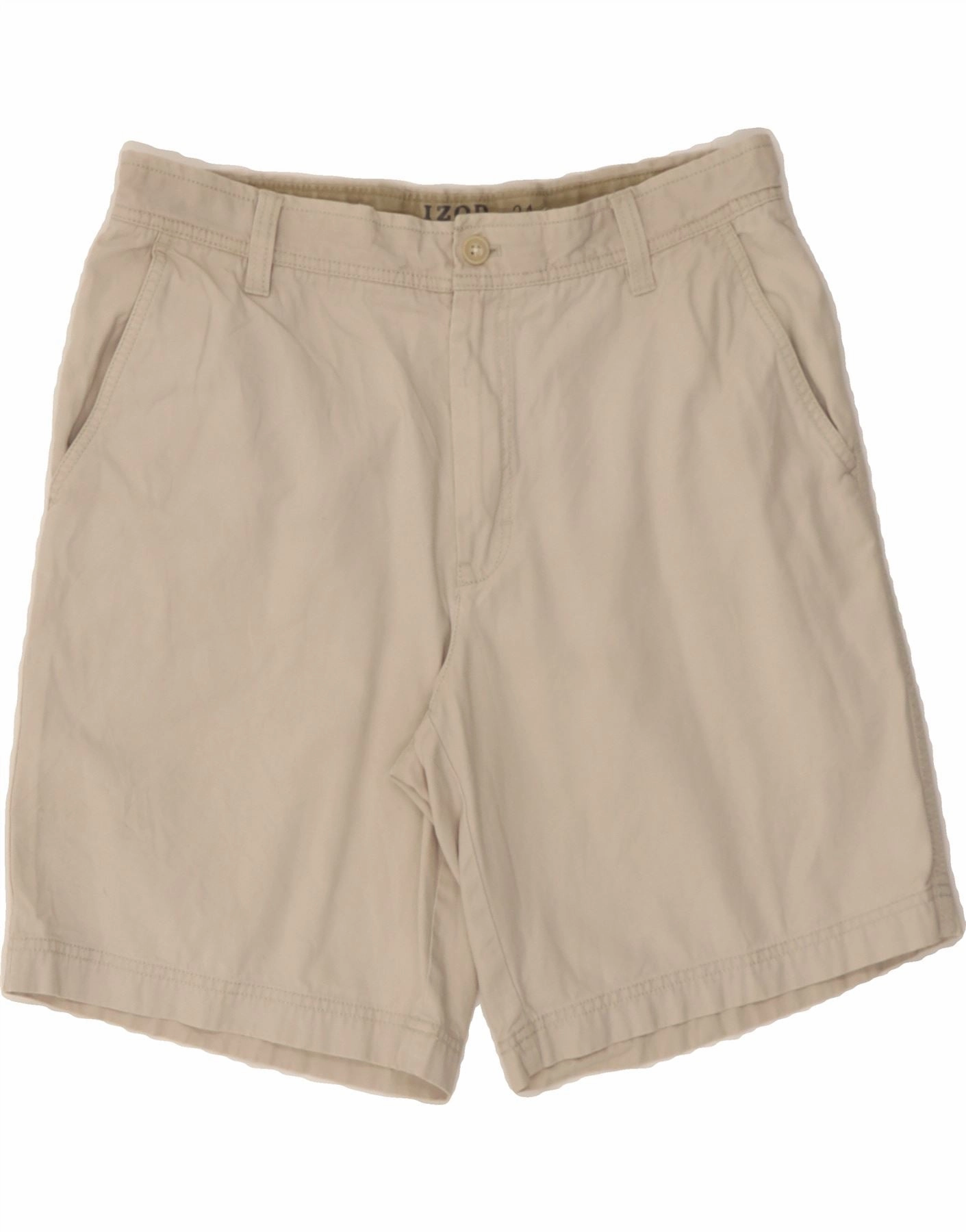 IZOD Mens Salt Water Chino Shorts W34 Large Beige Cotton Extended Inseam Options Sweat Resistant Fabric