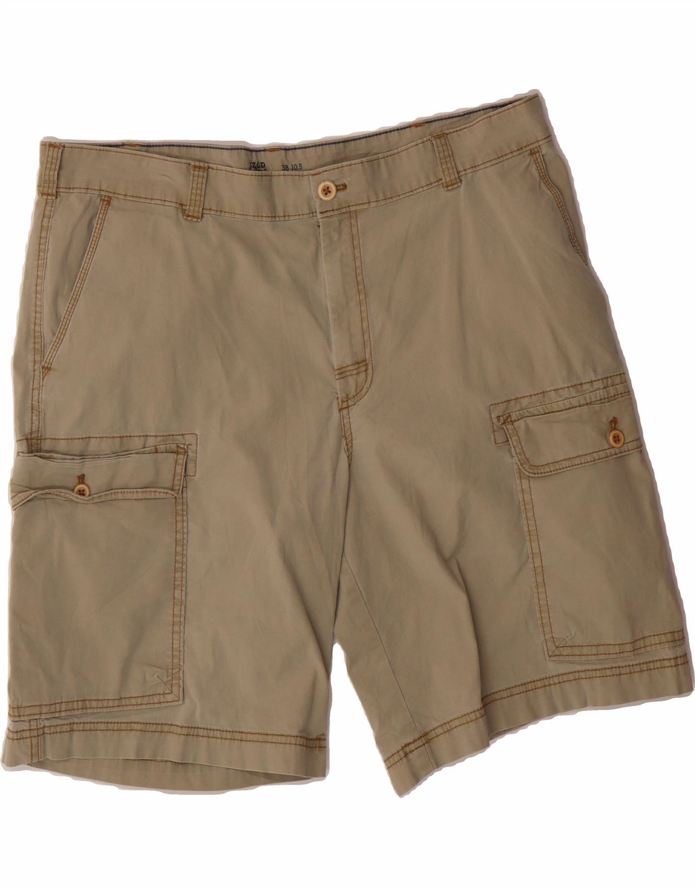 IZOD Mens Salt Water Cargo Shorts W38 XL Beige Cotton Anti Slip Waistband