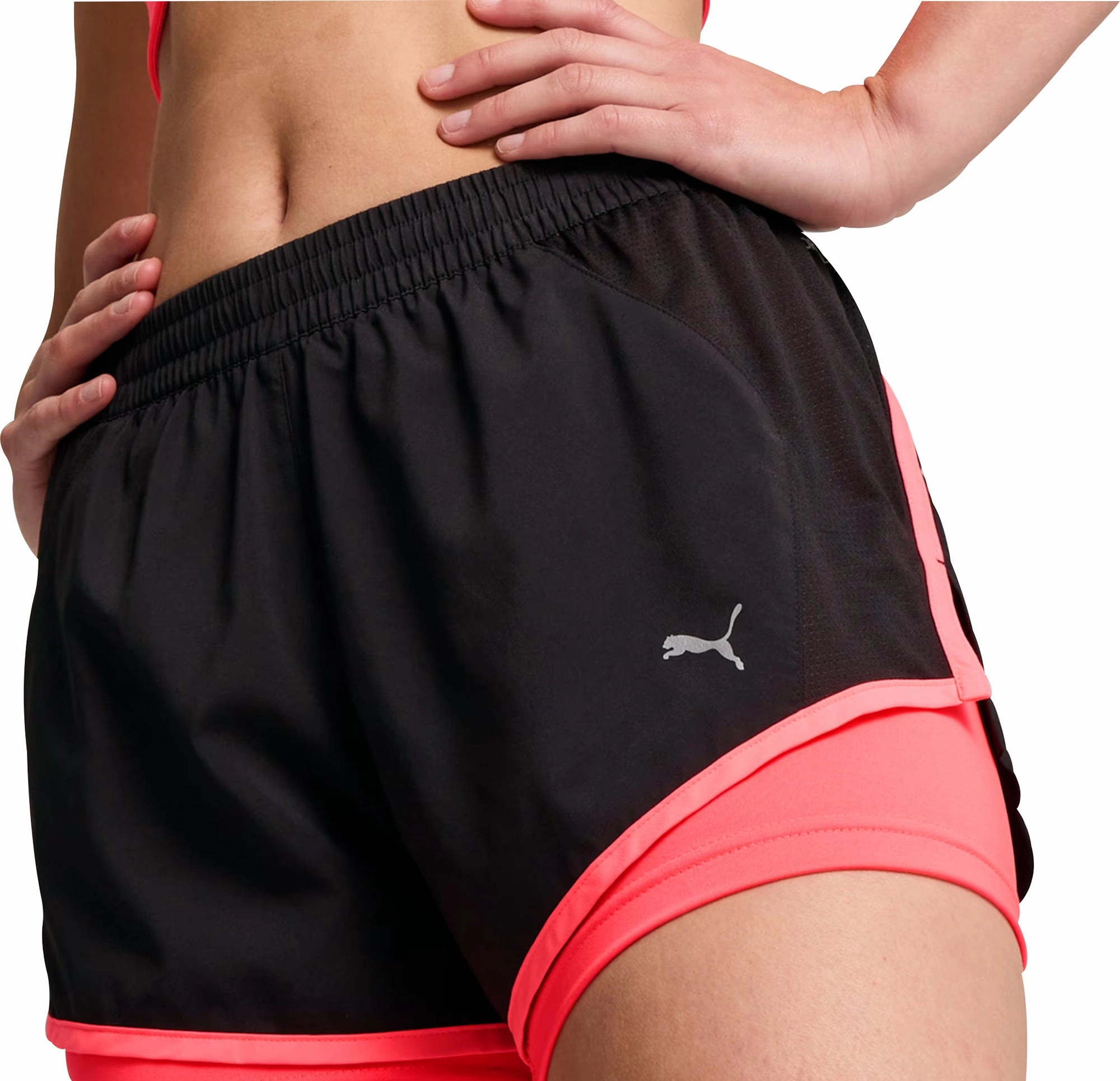 Puma Velocity 2 In 1 Womens Running Shorts - Black Metallic accents Chilly Weather