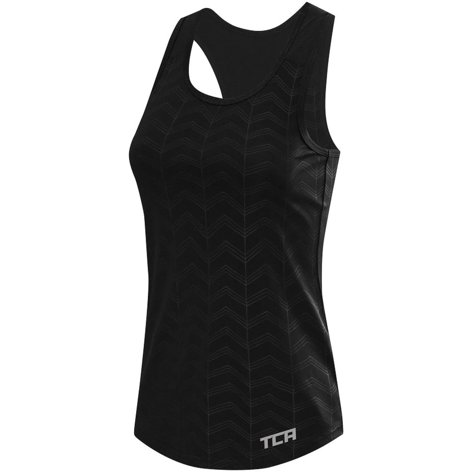 TCA Impulse Printed Racerback Womens Running Vest Tank Top - Black Tight Fit skinny but not tight