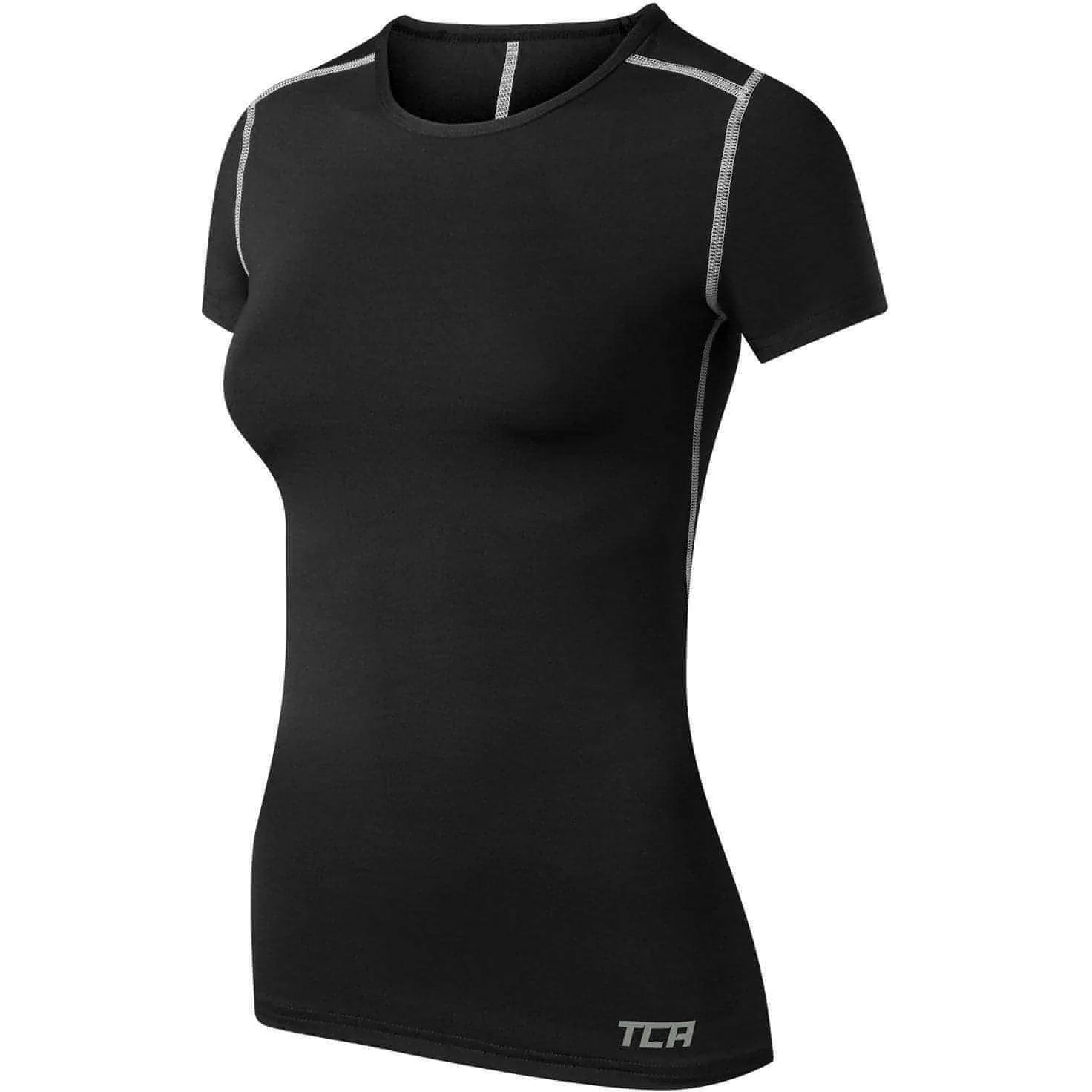 TCA Pro Performance Womens Short Sleeve Baselayer Running Top - Black Quick Dry Technology Floral Pattern