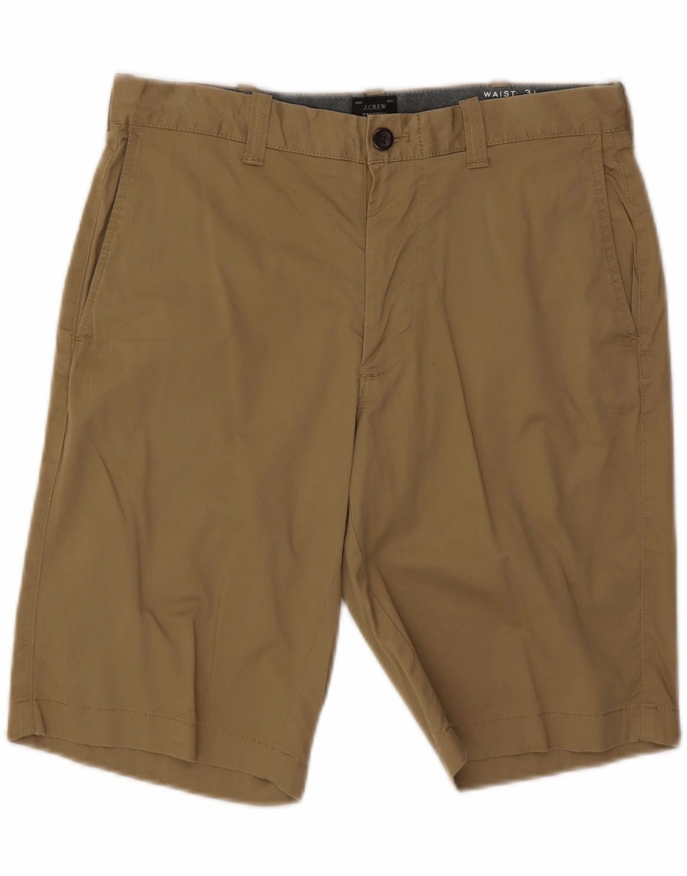 J. CREW Mens Stretch Chino Shorts W31 Medium Brown Cotton Mid Rise Slim Comfort Fit
