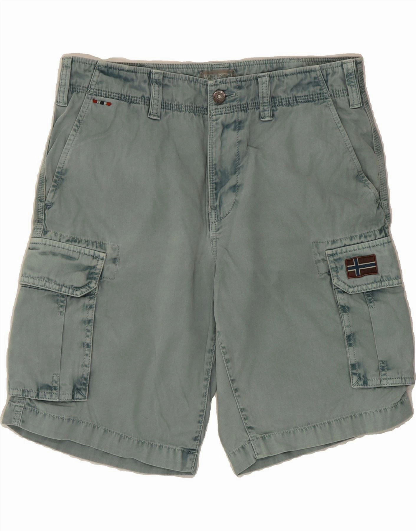 Eco Certified Dye NAPAPIJRI Mens Cargo Shorts W30 Medium  Blue Cotton