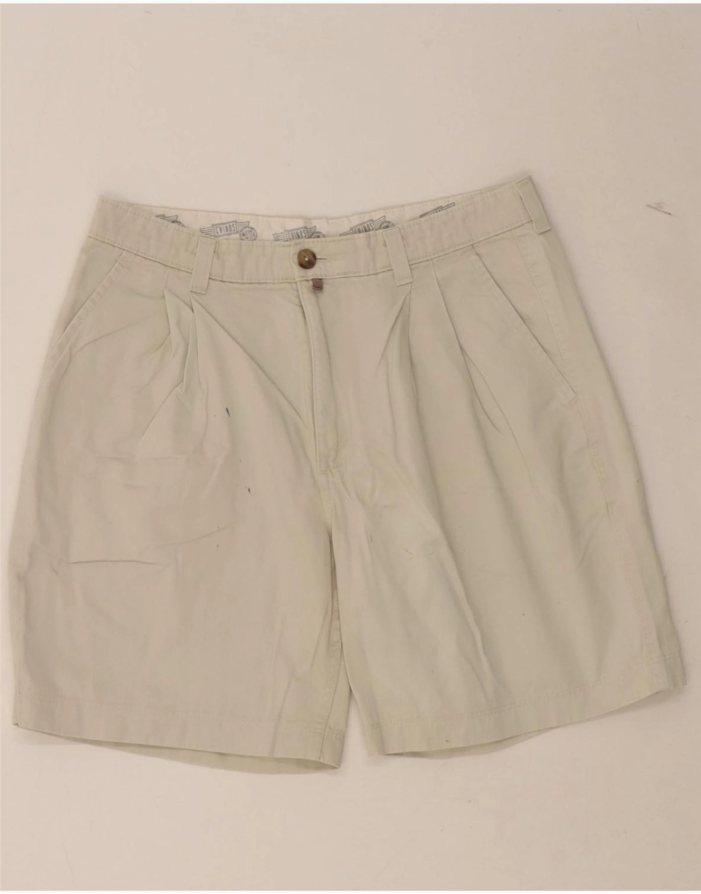 MUSTANG Mens Pegged Chino Shorts W34 Large Beige Fleece Lining
