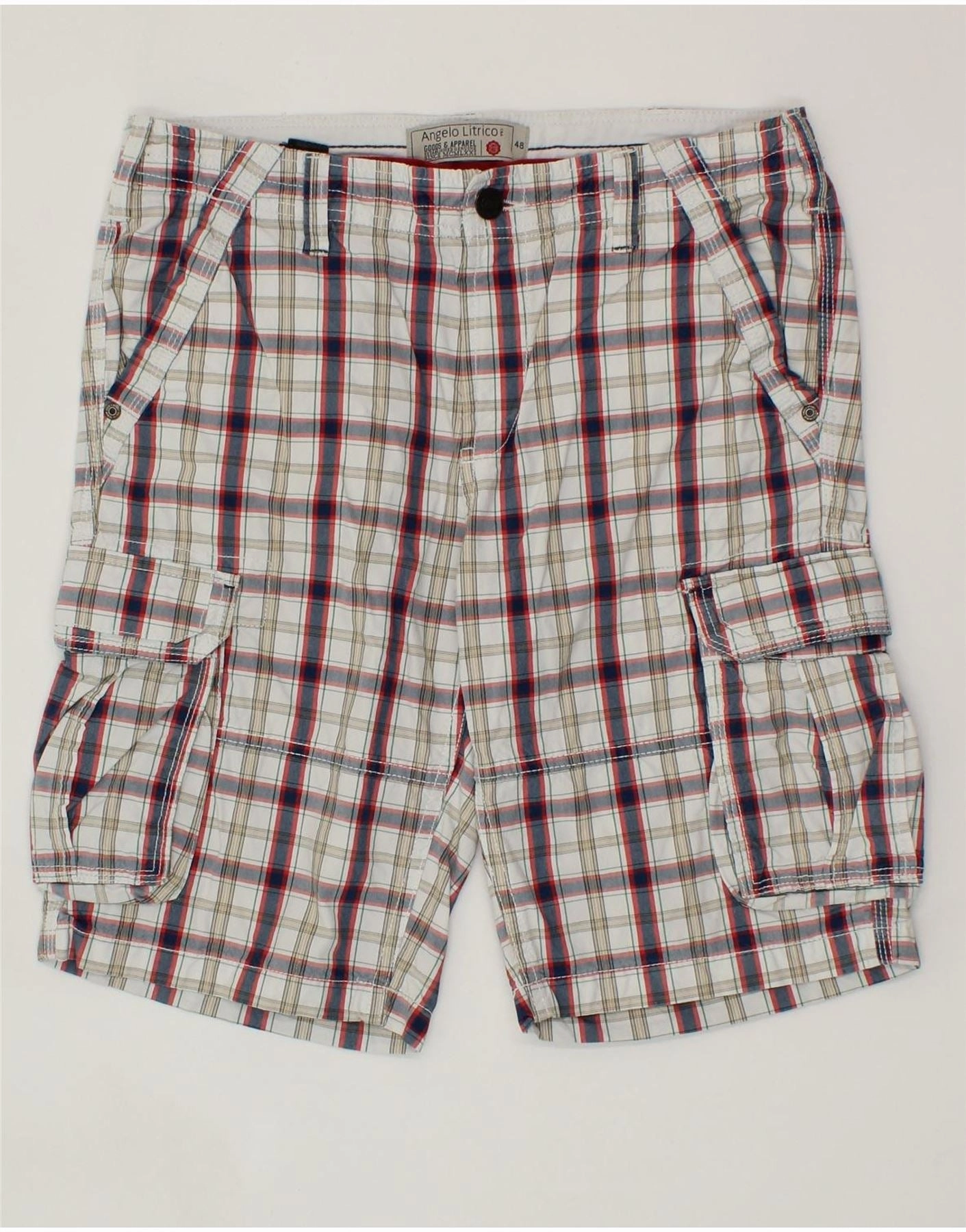 Impact Absorbing Padding Performance Flex ANGELO LITRICO Mens Cargo Shorts IT 48 Medium W34  White Check Cotton