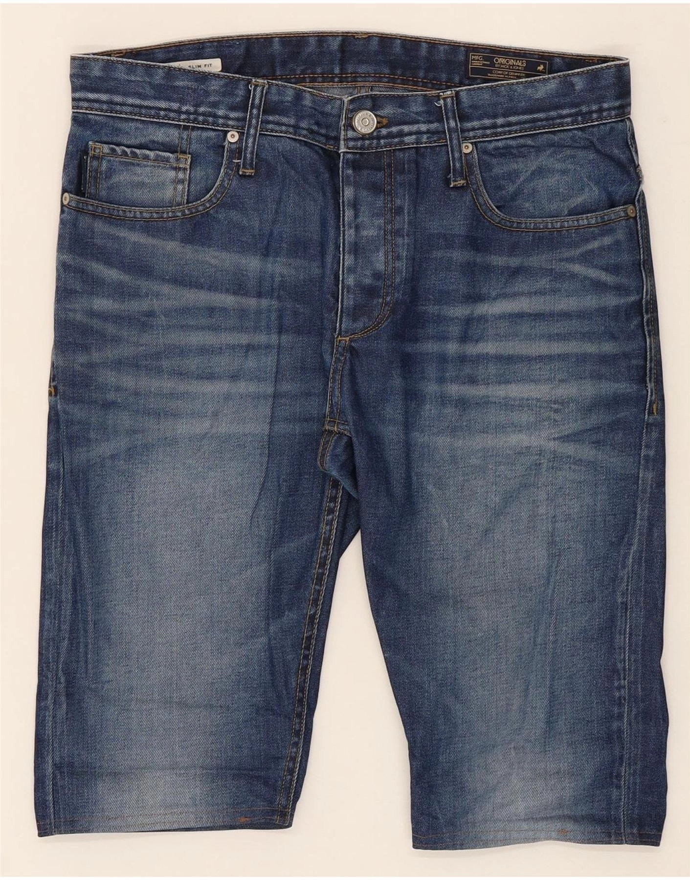 Reflective Trim Detail JACK & JONES Mens Slim Fit Denim Shorts W32 Medium Blue Cotton