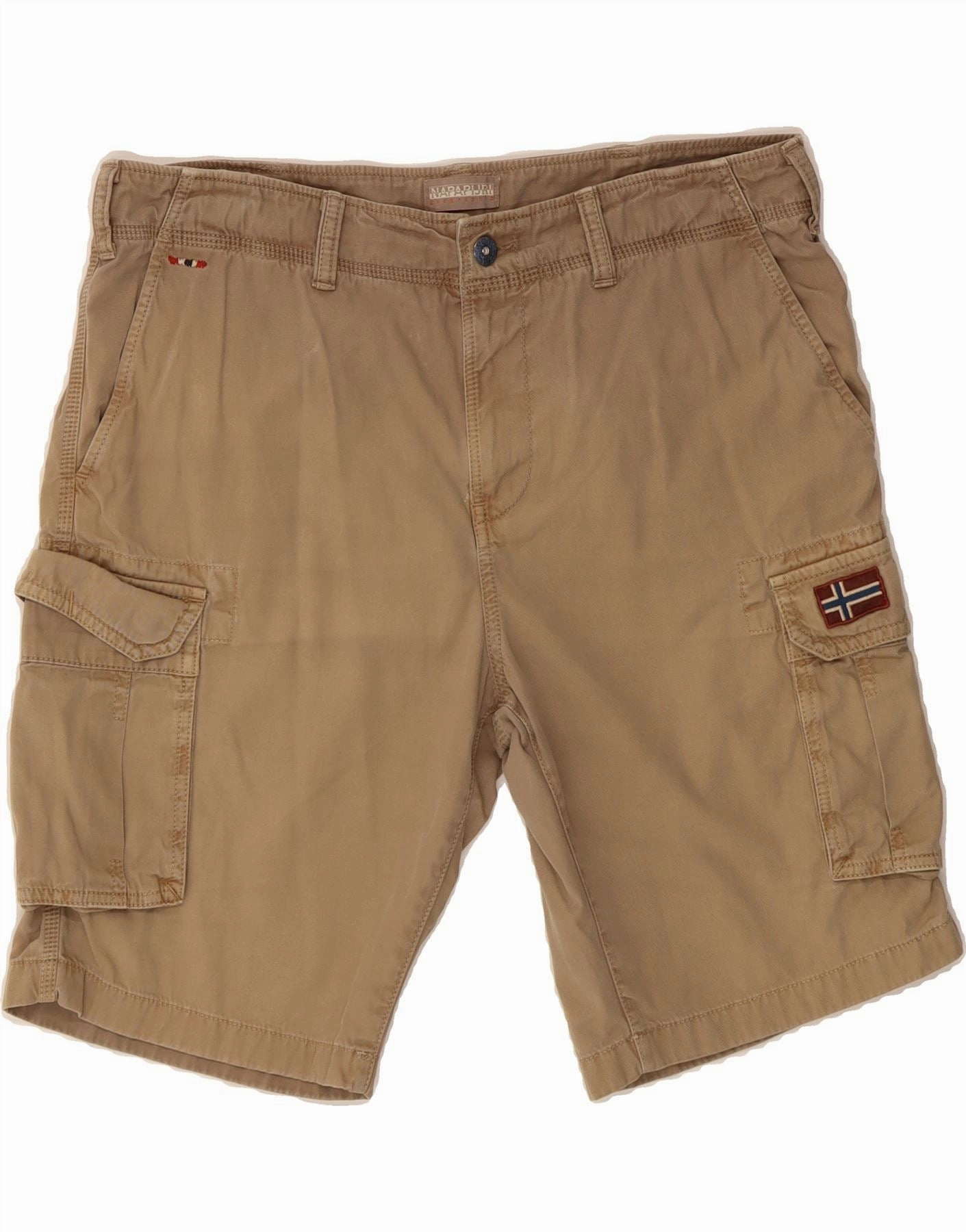 NAPAPIJRI Mens Cargo Shorts W34 Large  Beige Cotton Quick Access Zip Pockets