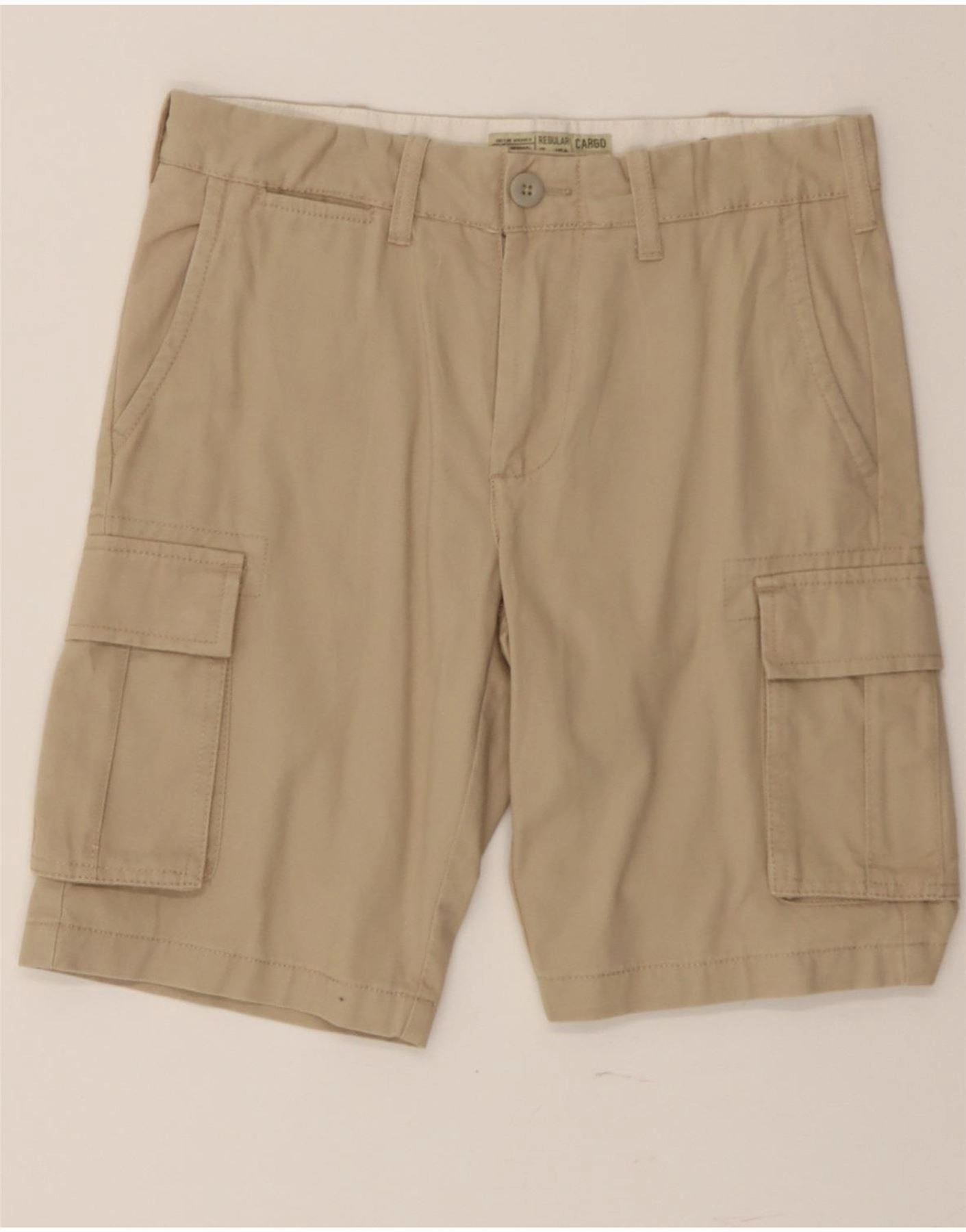 OVS Mens Regular Fit Cargo Shorts IT 44 XS W30 Beige Cotton Soft touch finish Flex Style