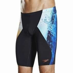 Speedo Placement Digital V-Cut Mens Jammer Swim Shorts - Black Breathable Perforations Vacation Style