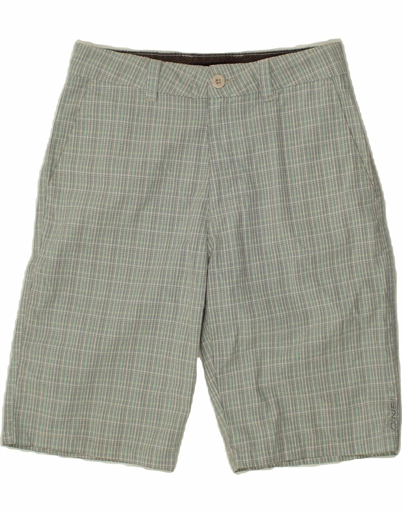 O'NEILL Mens Chino Shorts W28 Small Green Check Polyester Chill Fit Design