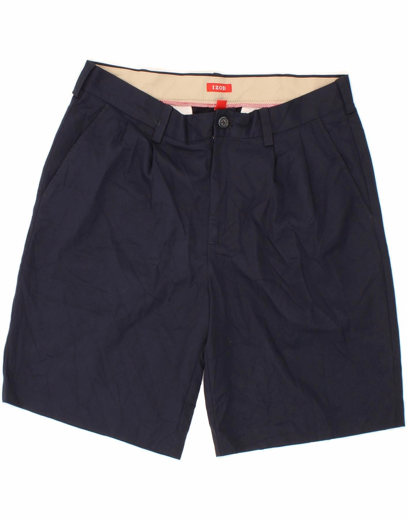 Easy Layering IZOD Mens Chino Shorts W34 Large Navy Blue Polyester
