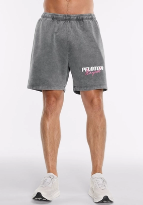 Peloton x STAYCOOL Acid Wash Logo Shorts embroidery details Quick Evaporation Fabric