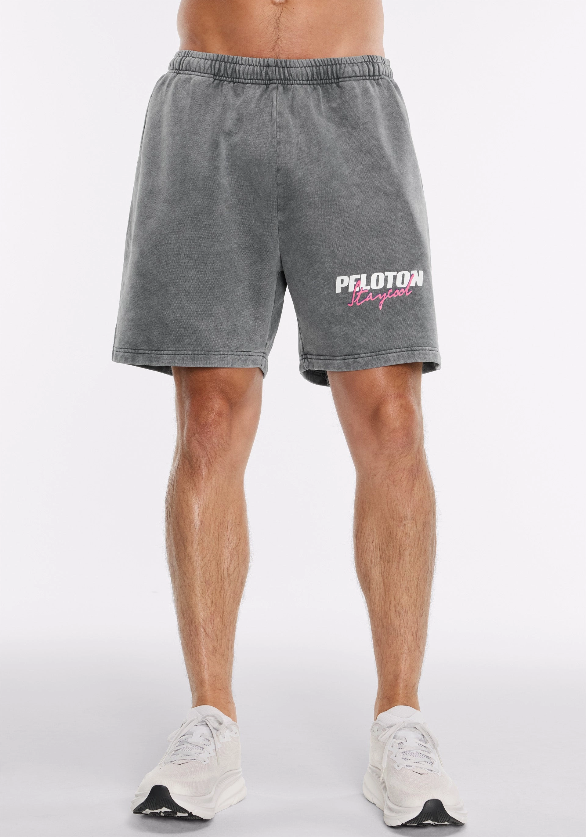 Peloton x STAYCOOL Acid Wash Logo Shorts embroidery details Quick Evaporation Fabric
