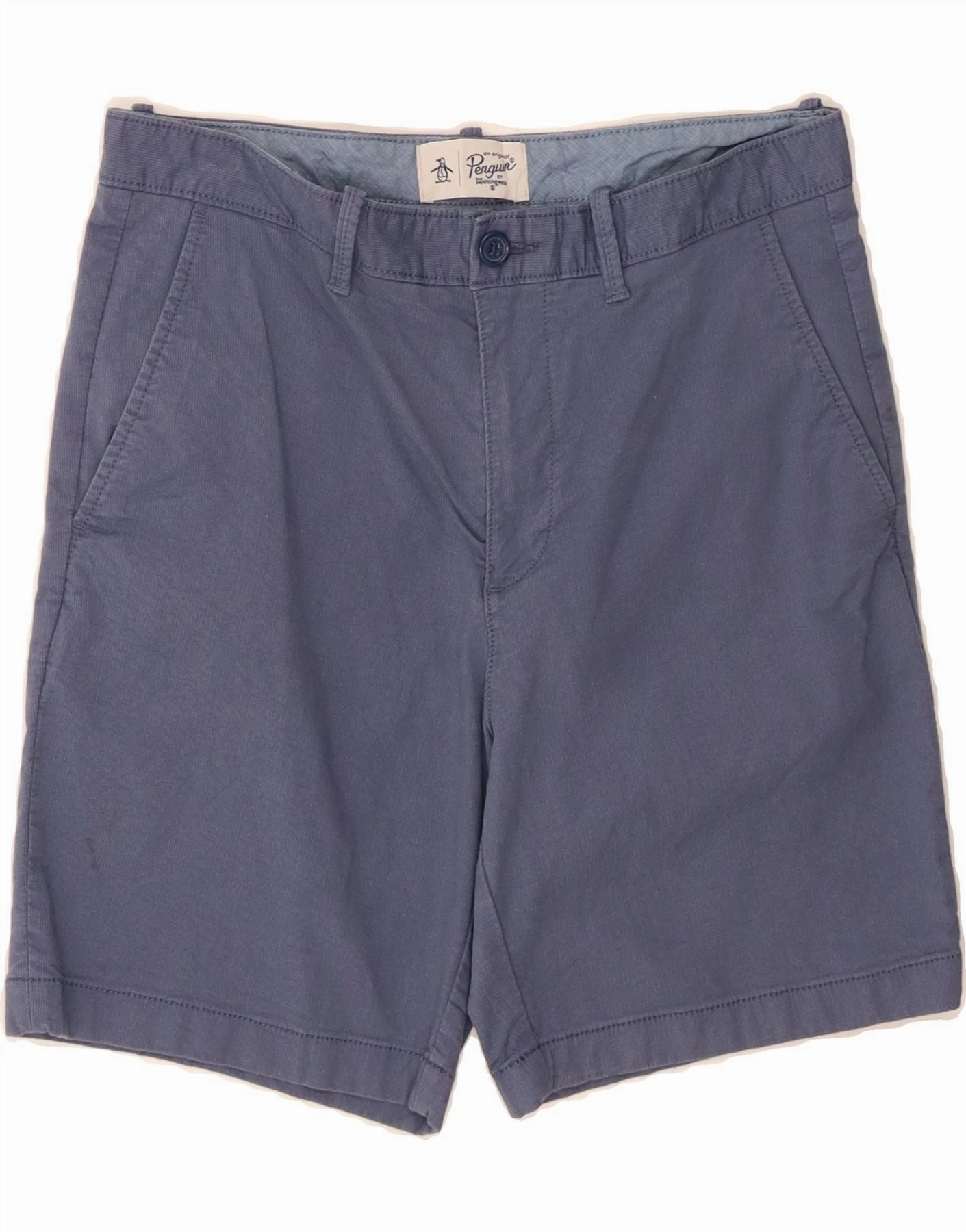 Layer Ready Fitted Design PENGUIN Mens Chino Shorts EU 48 Medium W32 Navy Blue Pinstripe Cotton