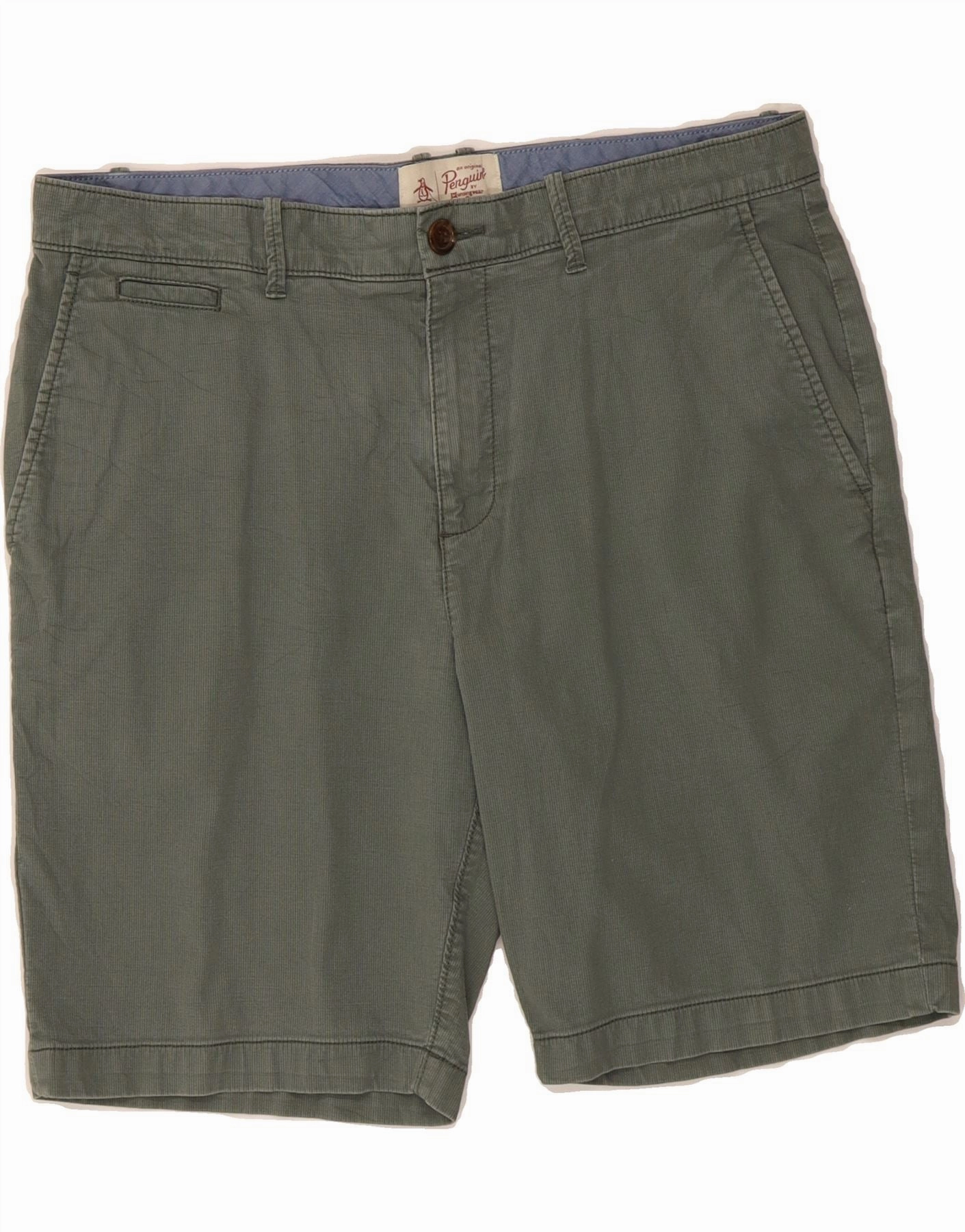 Chill Wear PENGUIN Mens Chino Shorts  W34 Large  Green Striped Cotton